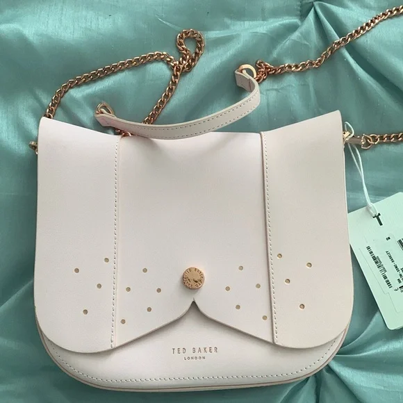 Ted Baker London Barkley pink genuine leather crossbody with gold rose chain - Picture 3 of 11